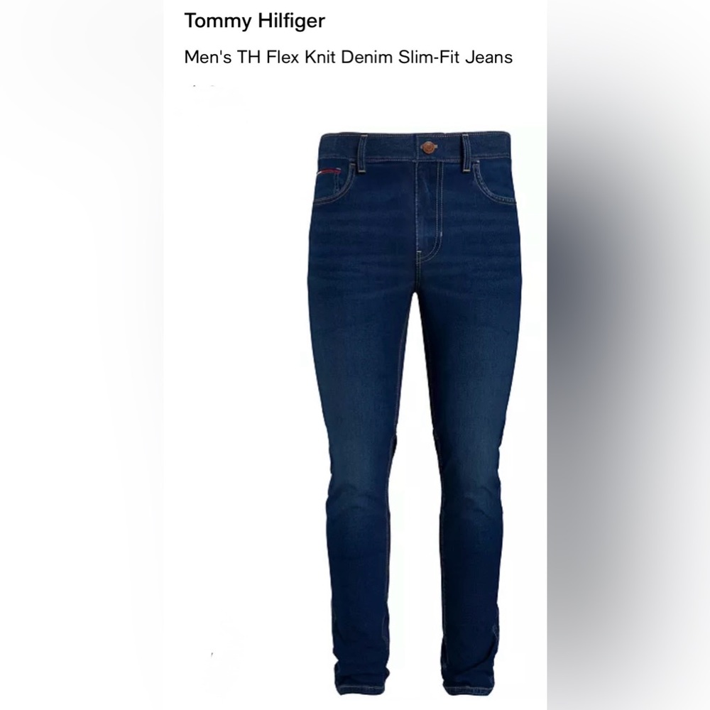 NWT Tommy Hilfiger
Men's TH Flex Knit Denim Slim-Fit Jeans in Dark Wash 34/30